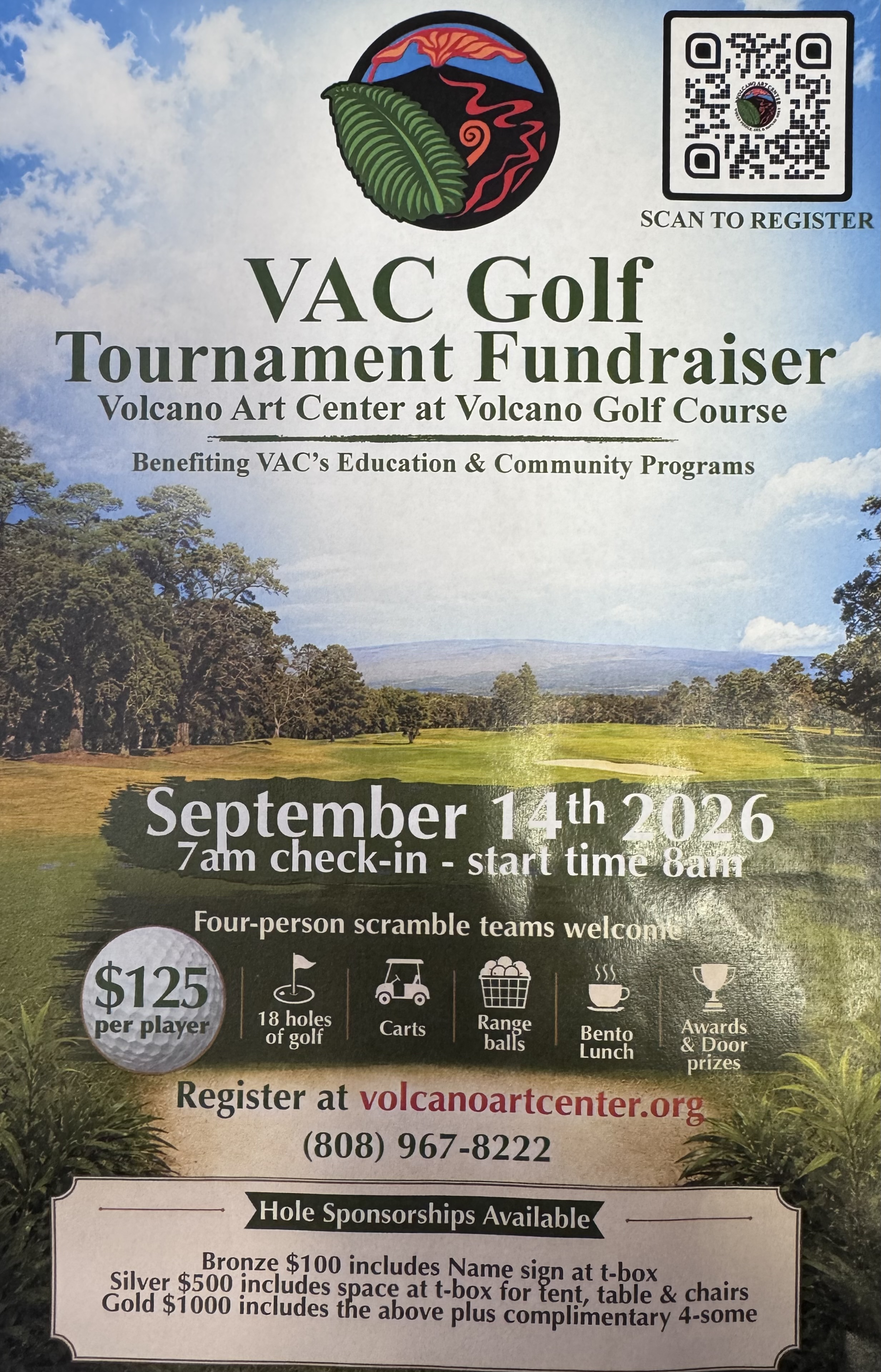 Volcano Arts Center Fundraiser Tournament - September 14, 2026